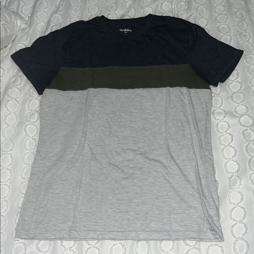 Goodfellow & Co Tri-Tone Tee in Black, Olive, and Gray